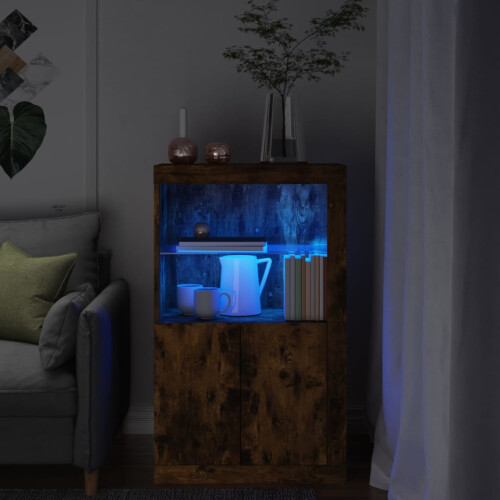 Berkfield Side Cabinet with LED Lights Smoked Oak Engineered Wood