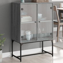 Berkfield Side Cabinet with Glass Doors Grey Sonoma 69x37x100 cm