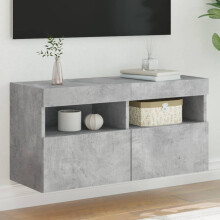 Berkfield TV Wall Cabinet with LED Lights Concrete Grey 80x30x40 cm