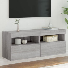 Berkfield TV Wall Cabinet with LED Lights Grey Sonoma 100x30x40 cm