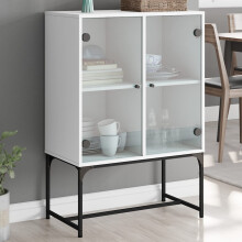 Berkfield Side Cabinet with Glass Doors White 69x37x100 cm