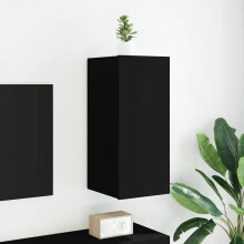 Berkfield TV Wall Cabinet with LED Lights Black 30.5x35x70 cm