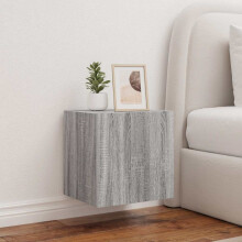 Berkfield TV Wall Cabinet with LED Lights Grey Sonoma 40.5x35x40 cm