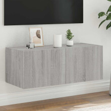 Berkfield TV Wall Cabinet with LED Lights Grey Sonoma 80x35x31 cm