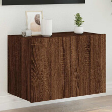 Berkfield TV Wall Cabinet with LED Lights Brown Oak 60x35x41 cm