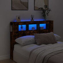 Berkfield LED Headboard Smoked Oak 140x18.5x103.5 cm Engineered Wood