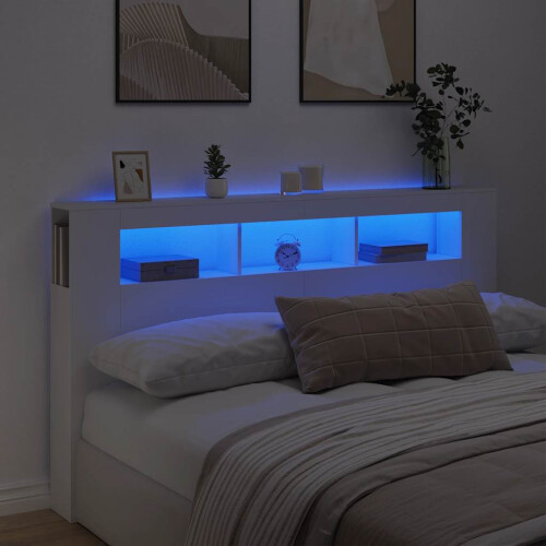Berkfield LED Headboard White 180x18.5x103.5 cm Engineered Wood