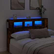 Berkfield LED Headboard Smoked Oak 160x18.5x103.5 cm Engineered Wood
