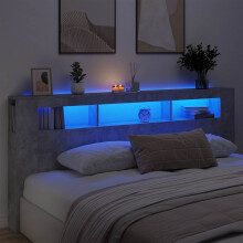 Berkfield LED Headboard Concrete Grey 220x18.5x103.5 cm Engineered Wood