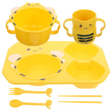 Bee Themed Children's Dinnerware Set with Divided Plate and ChildSized Spoon for Self Feeding