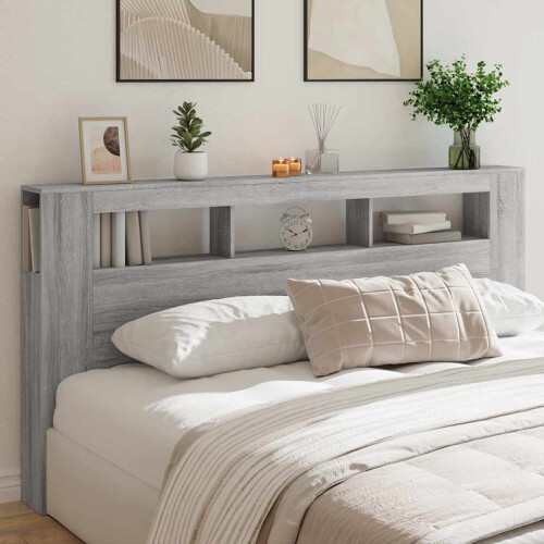 Berkfield LED Headboard Grey Sonoma 200 cm Engineered Wood