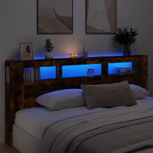 Berkfield LED Headboard Smoked Oak 220x18.5x103.5 cm Engineered Wood