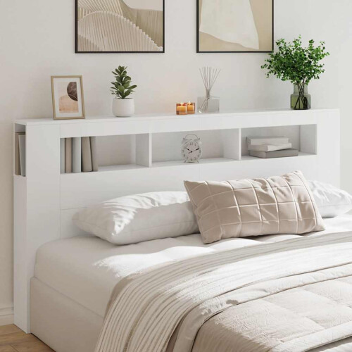 Berkfield LED Headboard White 200 cm Engineered Wood
