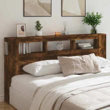 Berkfield LED Headboard Smoked Oak 200 cm Engineered Wood