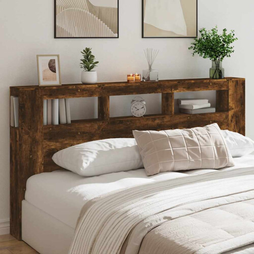 Berkfield LED Headboard Smoked Oak 200 cm Engineered Wood