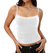 Padded Lace Cami Top Lined k Top Strap Club Shirt-White S