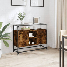 Berkfield Sideboard with Glass Top Smoked Oak 98x35x81 cm Engineered Wood