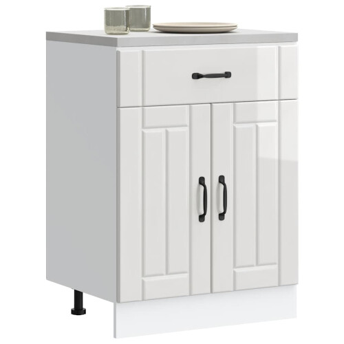 Berkfield Kitchen Base Cabinet Lucca High Gloss White Engineered Wood