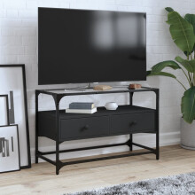 Berkfield TV Cabinet with Glass Top Black 80x35x51 cm Engineered Wood