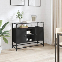 Berkfield Sideboard with Glass Top Black 98x35x81 cm Engineered Wood