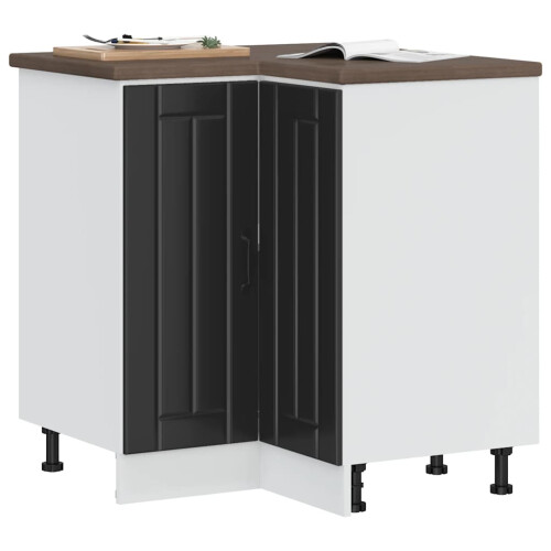 Berkfield Kitchen Corner Base Cabinet Lucca Black Engineered Wood