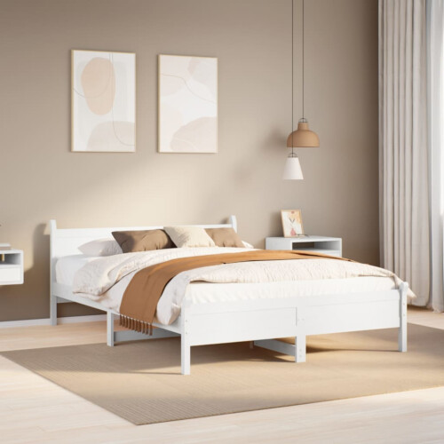 Berkfield Bed Frame without Mattress White 135x190 cm Double Solid Wood Pine
