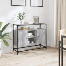 Berkfield Sideboard with Glass Top Grey Sonoma 98x35x81 cm Engineered Wood