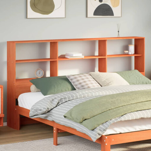 Berkfield Headboard with Storage Wax Brown 200 cm Solid Wood Pine