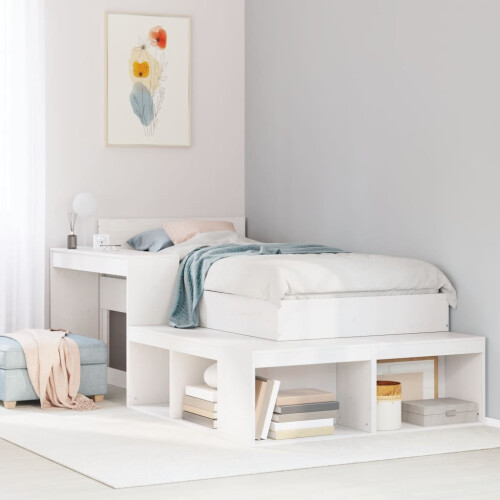 Berkfield Bedside Cabinet with Desk White 232x122x75 cm Solid Wood Pine