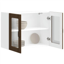 Berkfield Kitchen Wall Cabinet with Glass Door Lucca Brown Oak Engineered Wood