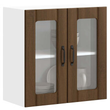Berkfield Kitchen Wall Cabinet with Glass Door Lucca Brown Oak Engineered Wood
