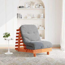 Berkfield Futon Sofa Bed with Mattress Wax Brown 70x206x11 cm Solid Wood Pine