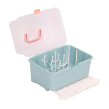 Baby Bottle Drying Rack with Transparent Cover and Cutlery Holder, Olive Green Storage Box for Baby Feeding Items