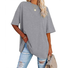 V Neck Short Sleeve Basic Tees Light Gray XL