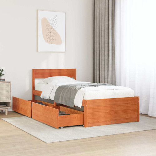 Berkfield Bed Frame without Mattress Wax Brown 75x190 cm Small Single Solid Wood Pine