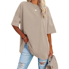 V Neck Short Sleeve Basic Tees Apricot XXL