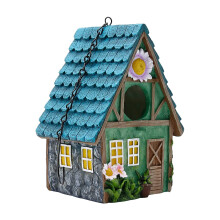 Durable Resin Hanging Bird House with Chain, Decorative Outdoor Treehouse for Hummingbird and Bluebird