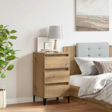Berkfield Bed Cabinet with Metal Legs Artisan Oak 40x35x69 cm