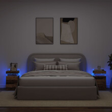 Berkfield Bedside Cabinets with LED 2 pcs Old Wood 35x39x55 cm Engineered Wood