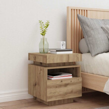 Berkfield Bedside Cabinet with LED Lights Artisan Oak 40x39x48.5 cm