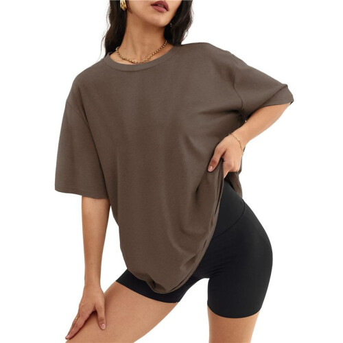 V Neck Short Sleeve Basic Tees Coffee M