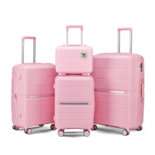 Pink 4Piece Durable Hard Shell Luggage Set with Smooth Rolling Wheels and Expandable CarryOn Design
