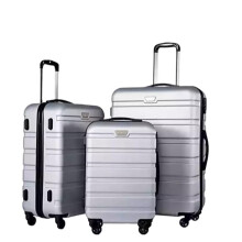 Hard Shell Luggage Set 3 Piece ABS Spinner Suitcase 20 24 28 Inch with TSA Locks Lightweight Scratch Resistant Silver