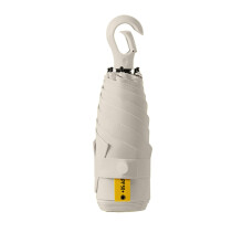 Compact Travel Umbrella with Carabiner Ring Handle, UV Protection, Lightweight Beige Folding Umbrella for Women and Kids