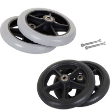 8 Inch Solid Wheelchair Front Wheels Pair, Puncture‑Resistant PVC Tires, Smooth Bearings, Easy Install, Gray