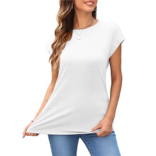T-Shirt D'Été à Manches Courtes et Col Rond pour Femme, Couleur Unie, Blanc, Taille XL