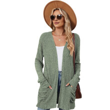 Long-Sleeved Knitted Cardigan Army Green S