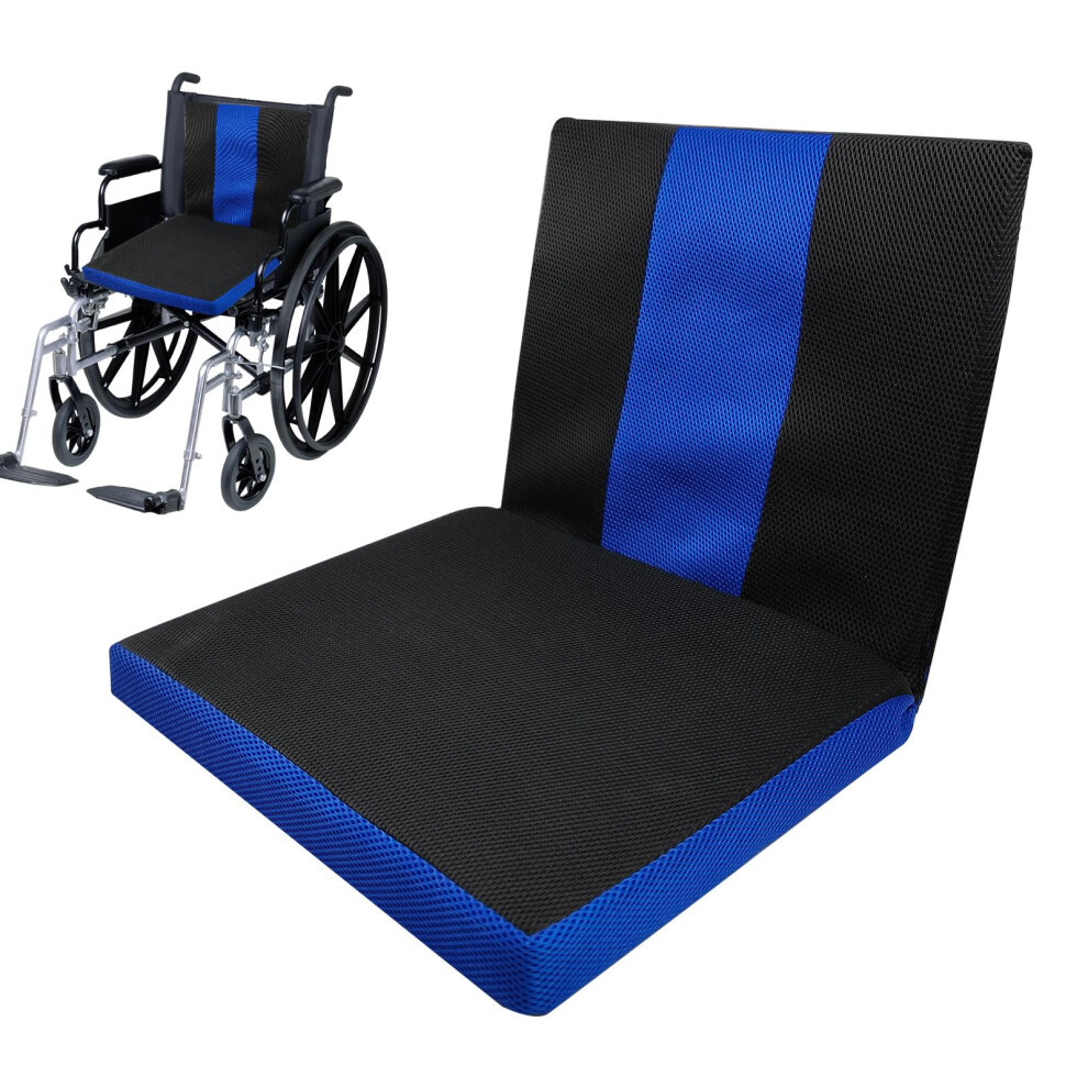 Black/Blue Wheelchair Cushion Set With Ergonomic Lumbar Support, Memory Foam Pressure Relief, Non Slip Bottom, And
