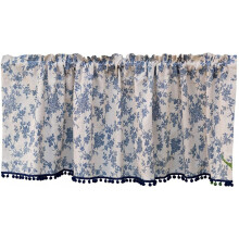 Short Blackout Cafe Curtains Retro Floral Cotton Linen Half Window Tassel Design for Kitchen Bathroom