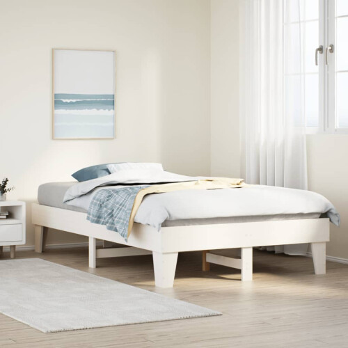 Berkfield Bed Frame without Mattress White 135x190 cm Double Solid Wood Pine